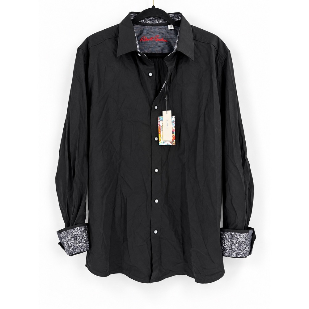 Robert Graham Andretti Shirt Mens 2XL Black Paisley Trim Stretch Classic Fit NWT